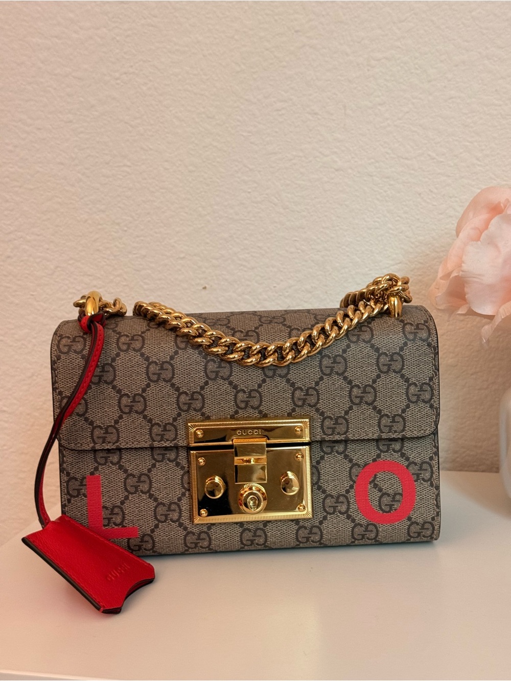 GUCCI GG Supreme Padlock Love Shoulder Bag Chain Small Crossbody COA